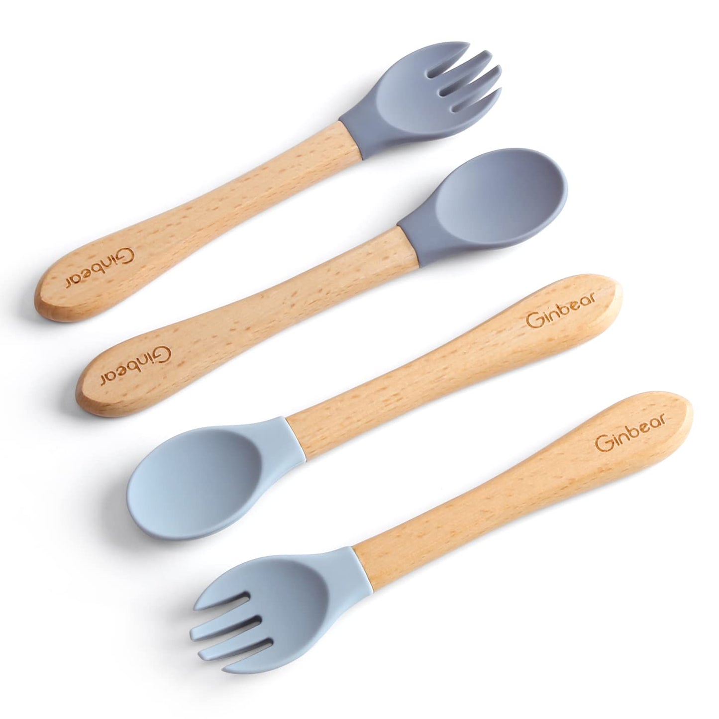 Ginbear 100% Plastic-Free Silicone & Natural Wood Toddler Flatware