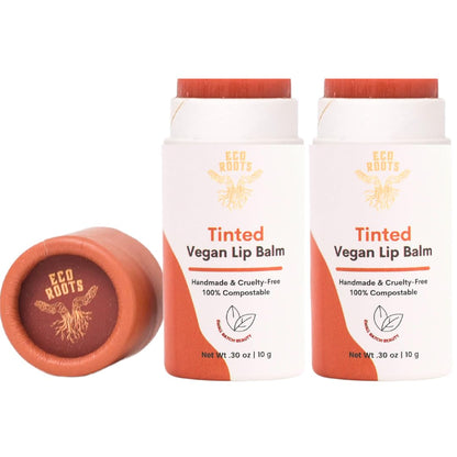 Organic Tinted Lip Balm 2-Pack: Coconut Oil & Plastic-Free Packaging