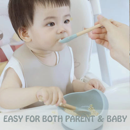Ginbear 100% Plastic-Free Silicone & Natural Wood Toddler Flatware