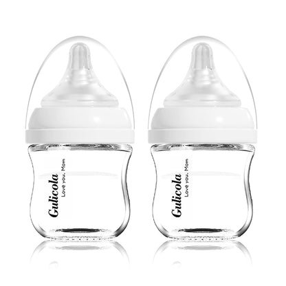 Gulicola 5 oz Natural Borosilicate Glass Baby Bottles (2-Pack)