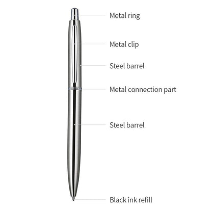 ChaoQ Stainless Steel Retractable Ballpoint Pens (6‑Pack, with 12 Refills) | TRUE Shift Durable Metal Pens