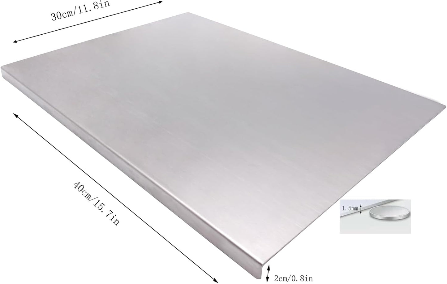 BILLAMB Stainless Steel Cutting Board: Large 15.7" x 11.8" Permanent Prep Surface.