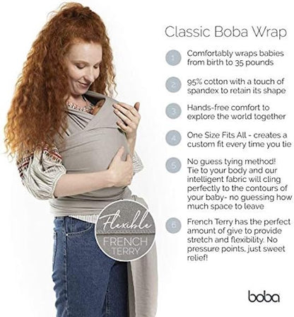 Boba Organic Baby Wrap Carrier: Soft Dark Grey Cotton Sling