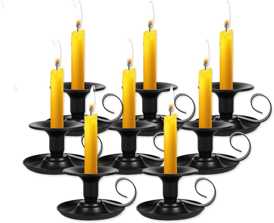 Retro Iron Taper Candlestick Holders (4 Pcs): Sturdy Metal Design for Permanent Home Decor