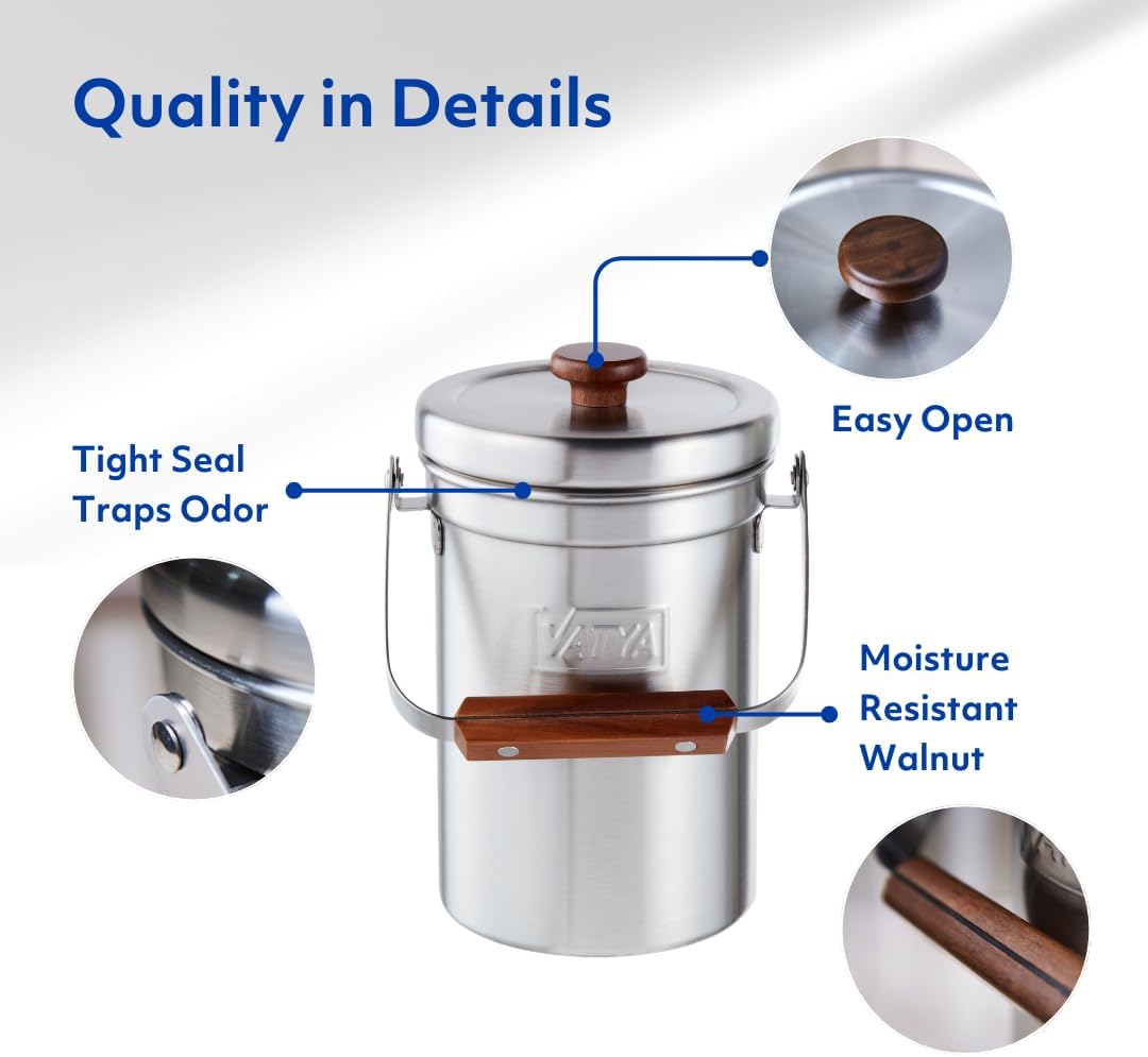 Vatya Stainless Steel Kitchen Compost Bin (0.8 Gallon)