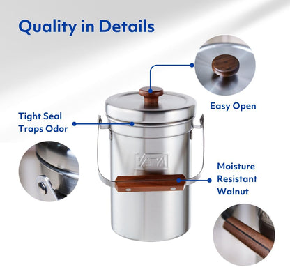 Vatya Stainless Steel Kitchen Compost Bin (0.8 Gallon)