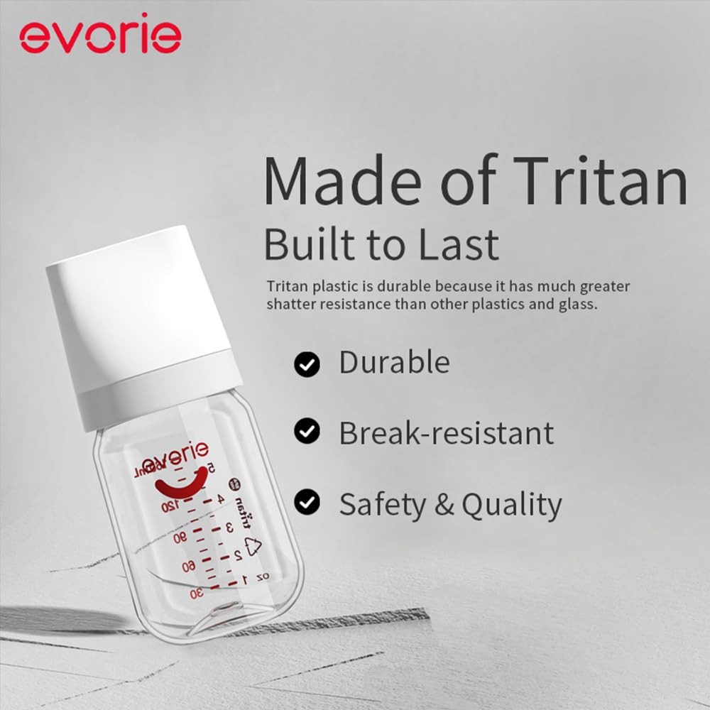 Evorie 8 Oz Tritan Wide Neck Anti-Colic Baby Feeding Bottle
