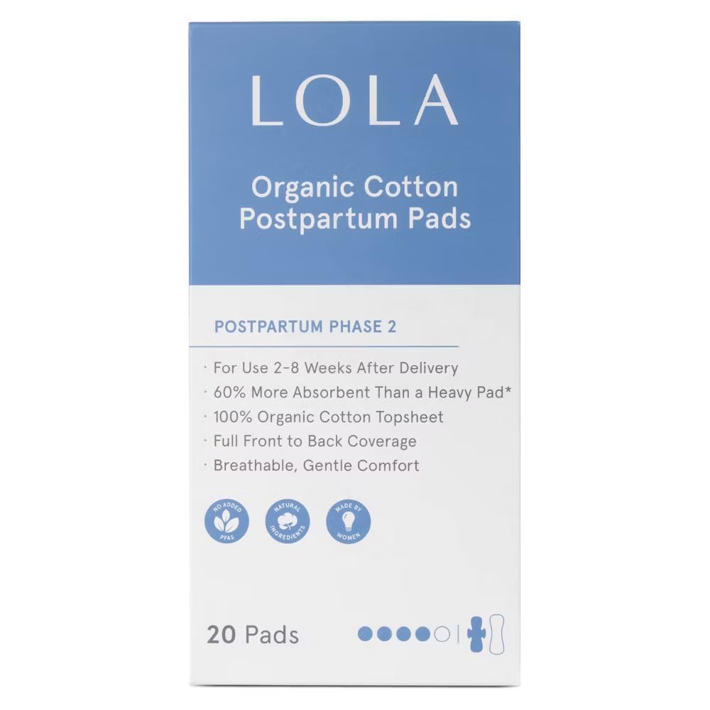 LOLA 100% Organic Cotton Max Absorbency Postpartum Pads