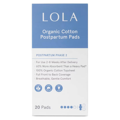 LOLA 100% Organic Cotton Max Absorbency Postpartum Pads
