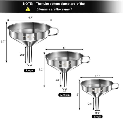 Walfos Stainless Steel Funnel Set: 3-Pack with Removable Strainers