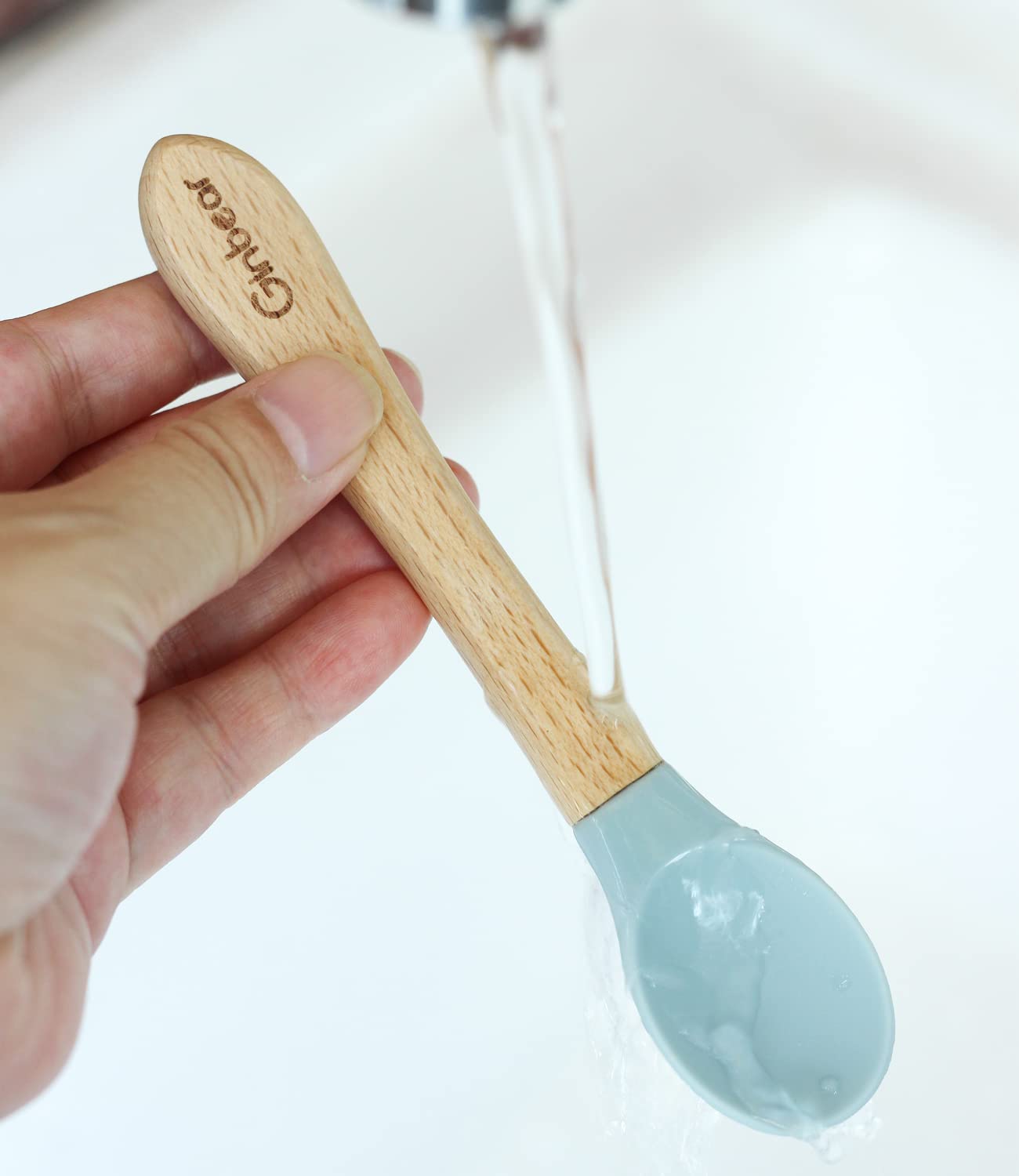 Ginbear 100% Plastic-Free Silicone & Natural Wood Toddler Flatware