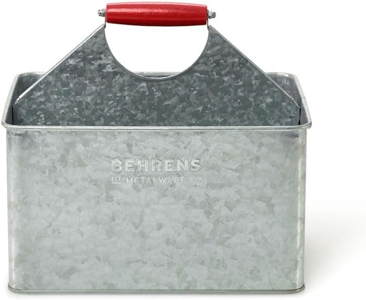 Behrens Galvi Cleaning Caddy – Galvanized Steel with Red Oak Handle, Plastic‑Free