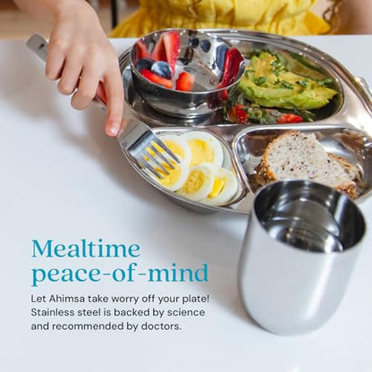 Ahimsa Balanced Bites Pediatrician-Designed Stainless Steel Divided Plate
