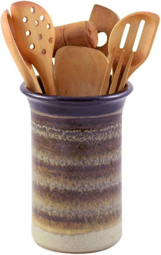 Stoneware Utensil Holder Jar – Mocha Cream, Handmade & Plastic‑Free