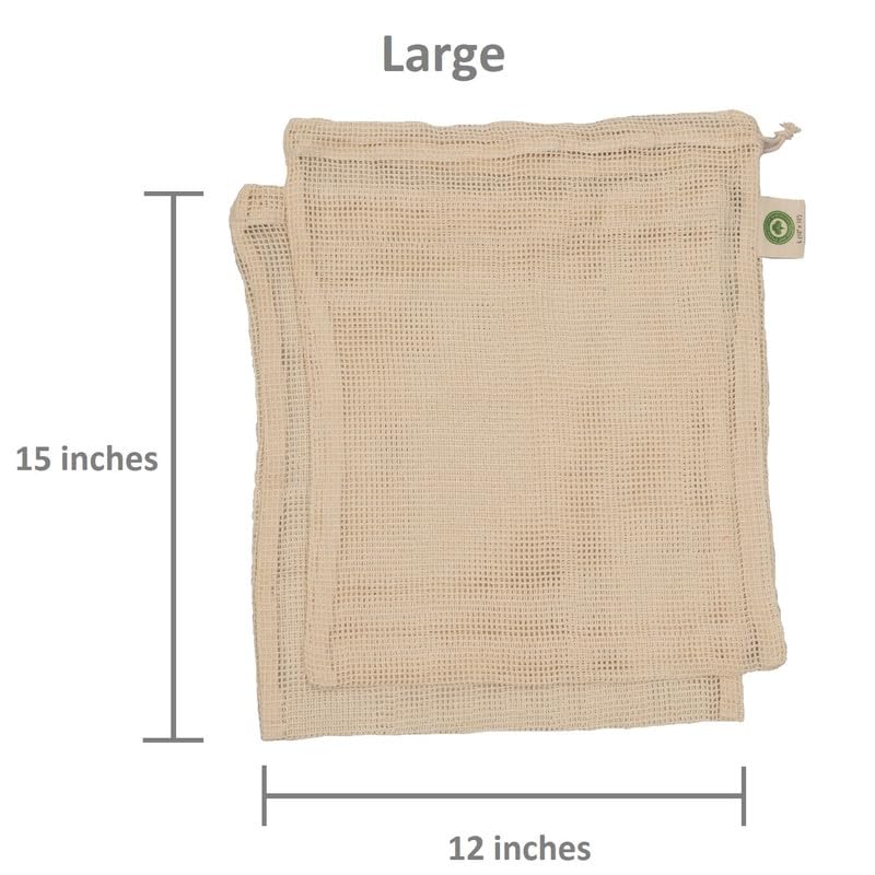 Reusable 100% Organic Cotton Mesh Produce Bags-Toxin-Free, Plastic-Free Double-Stitched