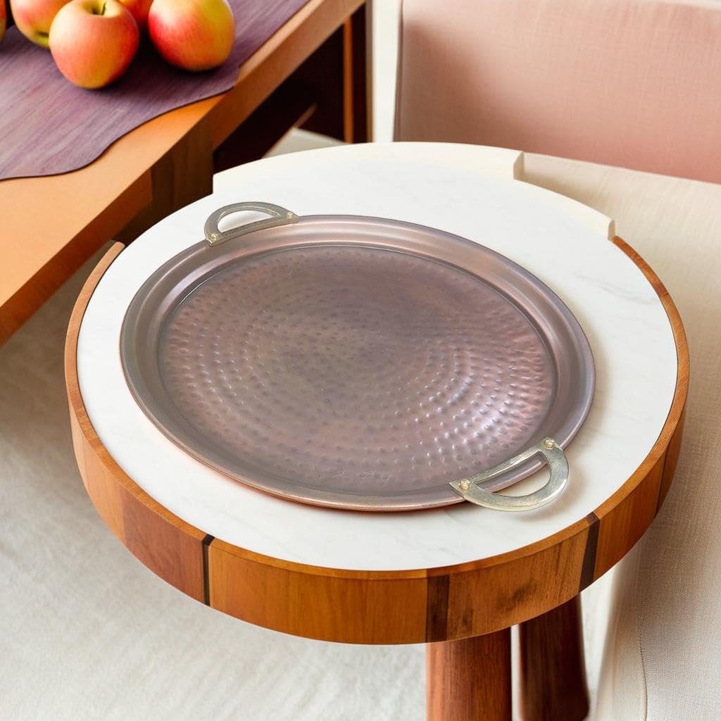 Aruma Traditional Hammered Copper Serving Tray: 14-Inch Handmade