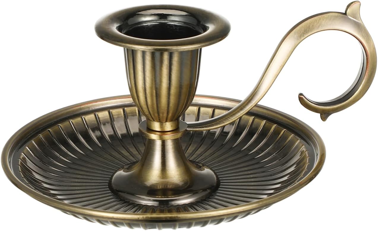 Vintage Chamberstick Holder: Durable Metal Candlestick with Handle, Zero-Plastic Home Décor