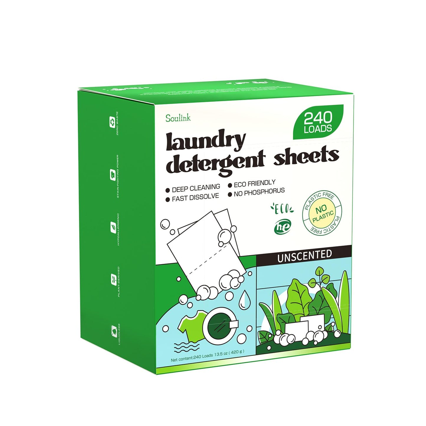 Soulink Laundry Sheets: Plant-Based Unscented 240 Loads