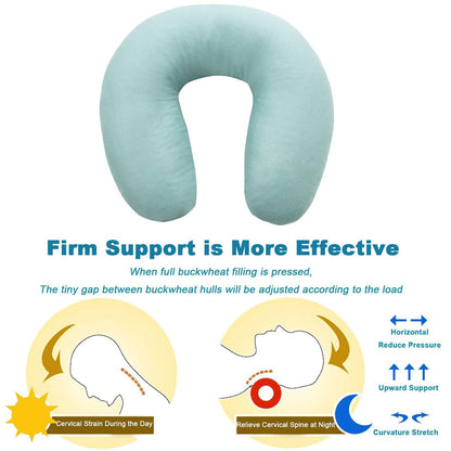 Edomi U-Shaped Adjustable Buckwheat Hull Neck & Shoulder Pillow