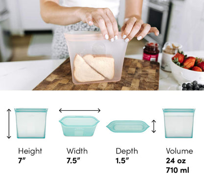 Zip Top 100% Silicone Reusable Food Storage Set (8‑Piece, Teal) | TRUE Shift Zero‑Plastic Meal Prep Set