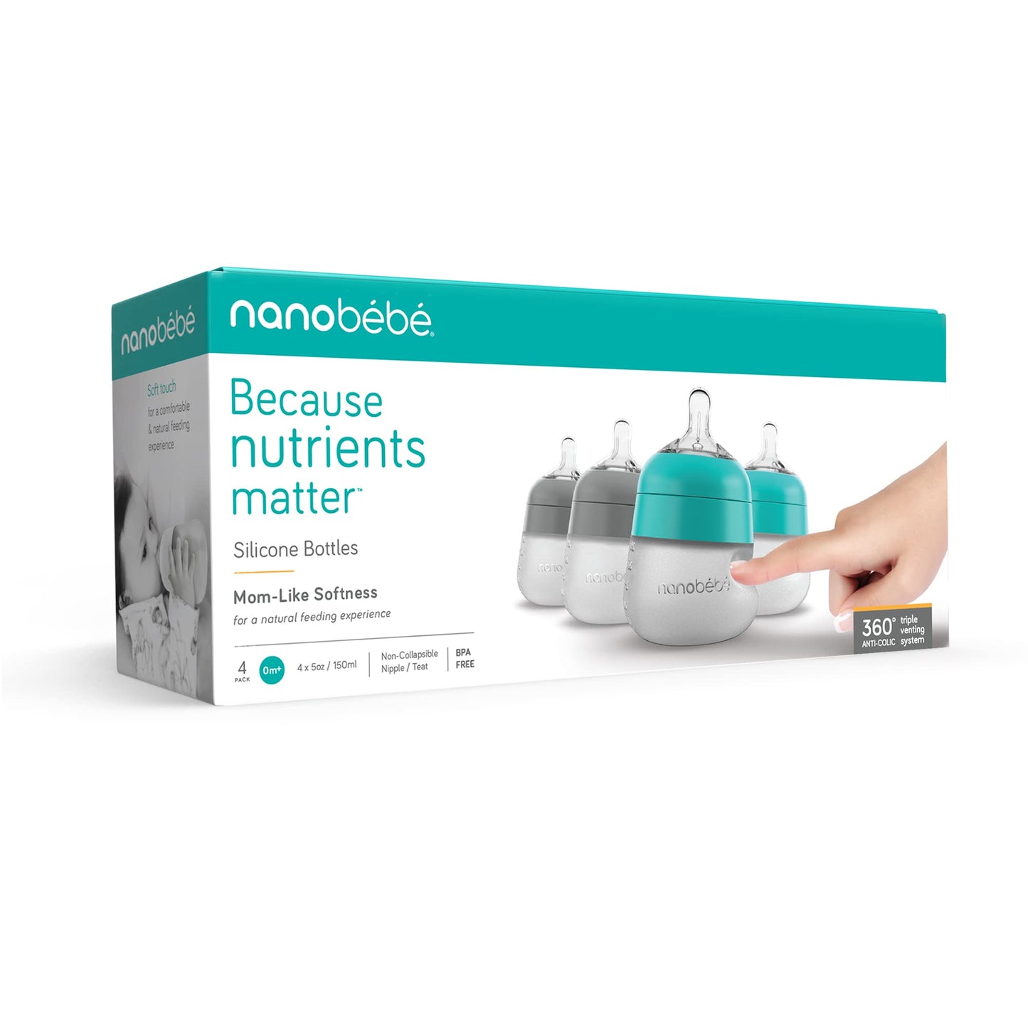 Nanobebe Flexy 9oz Silicone Baby Bottles with Anti-Colic Venting (3-Pack)