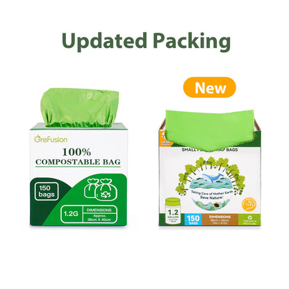 GreFusion 1.2 Gallon Compostable Bags - 125 Count (BPI Certified)