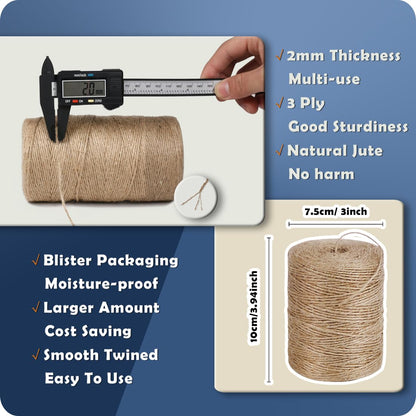 100% Natural Jute Twine: 1100 Feet of Biodegradable Cord for Zero-Waste Crafting and Gardening