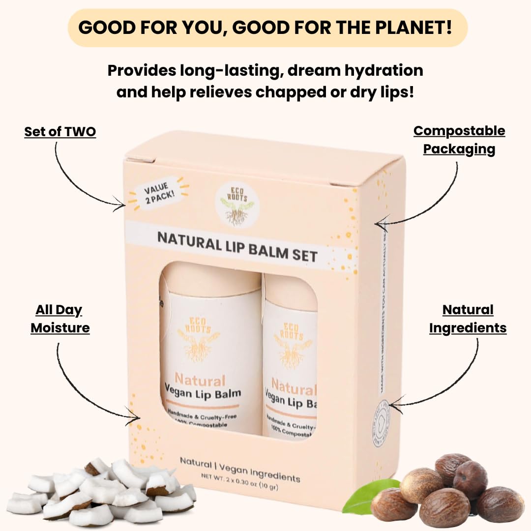 Organic Tinted Lip Balm 2-Pack: Coconut Oil & Plastic-Free Packaging