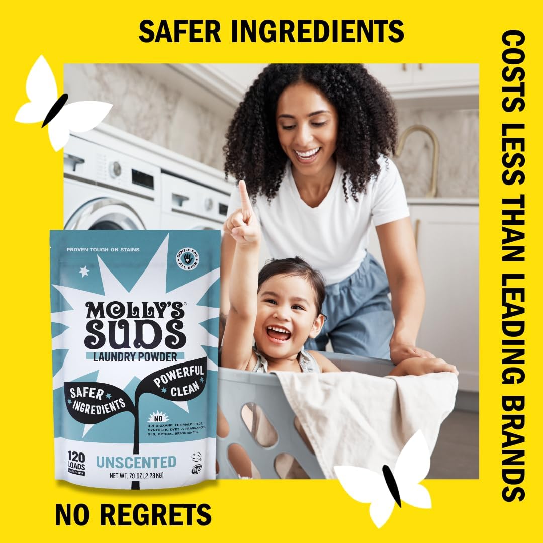 Molly’s Suds Original Laundry Detergent Powder, Chemical-Free Deep Clean for Sensitive Skin