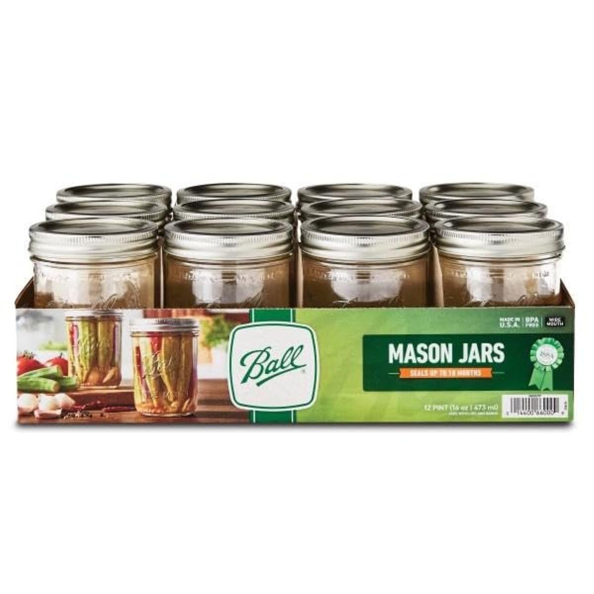Ball Wide Mouth Pint 16-Ounce Glass Mason Jar with Lids (12-Count)
