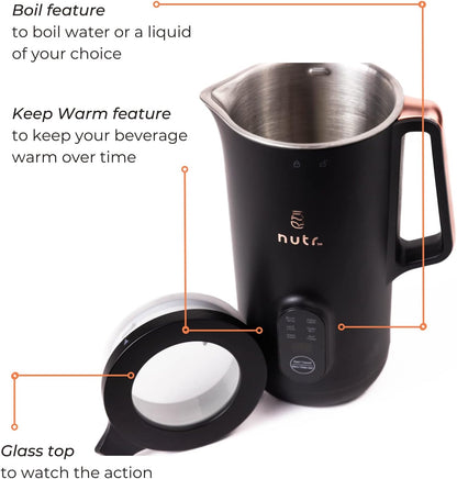 NUTR Automatic Nut Milk Maker | TRUE Shift Stainless Plant‑Milk Machine (Single-Serve)