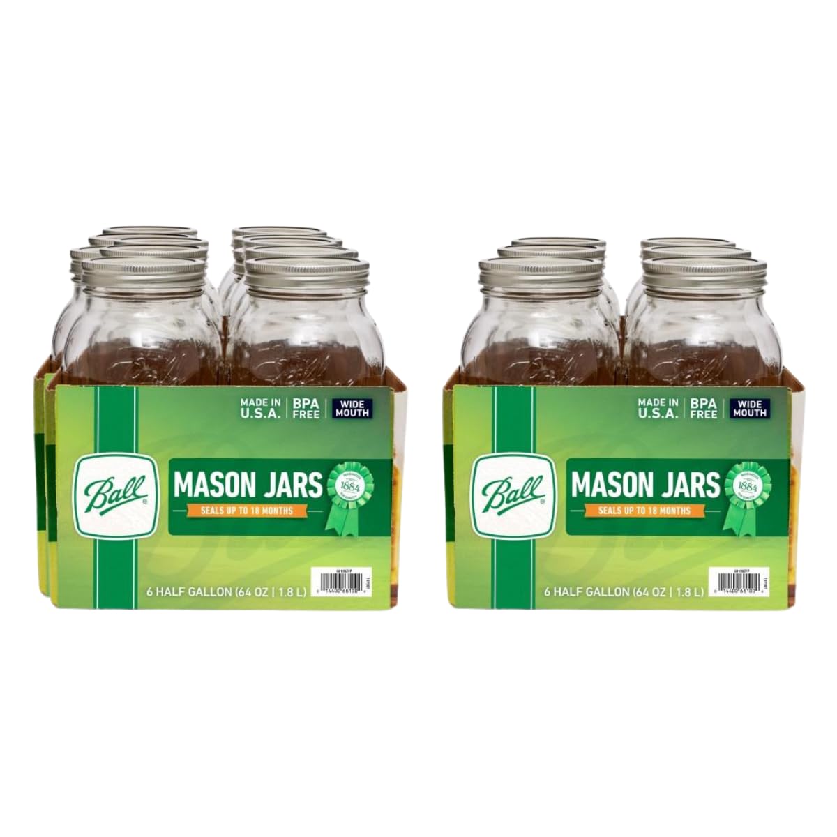 Two packages of Ball Mason Jars on a white background