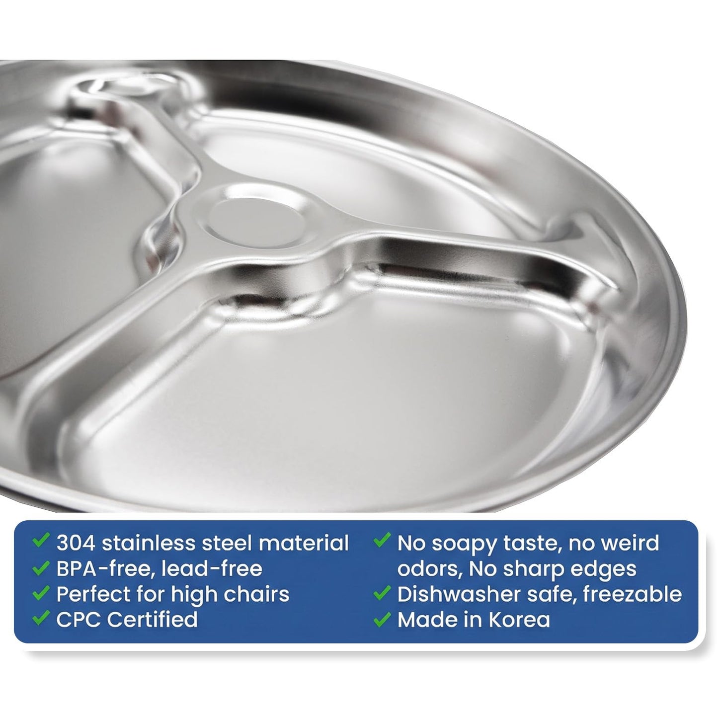 Korean Premium 304 Stainless Steel 5-Compartment Divided Plates (Set of 2)