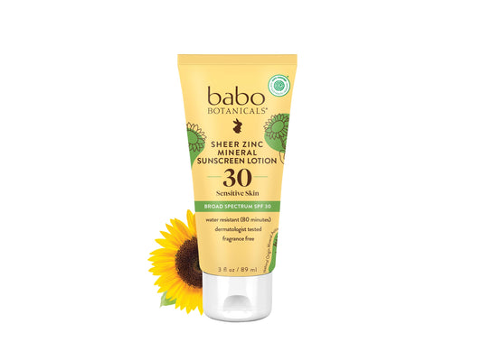 EWG-Verified Mineral Sunscreen Lotion SPF 30, Vegan & Fragrance-Free – Babo Botanicals Sheer Zinc