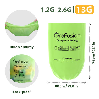 GreFusion 1.2 Gallon Compostable Bags - 125 Count (BPI Certified)