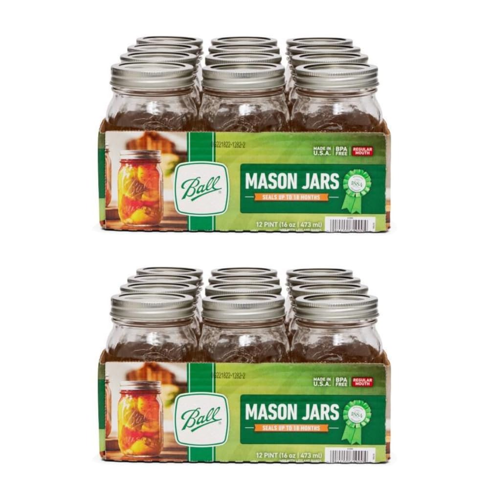 Ball Wide Mouth Pint 16-Ounce Glass Mason Jar with Lids (12-Count)