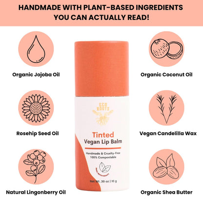 Organic Tinted Lip Balm 2-Pack: Coconut Oil & Plastic-Free Packaging