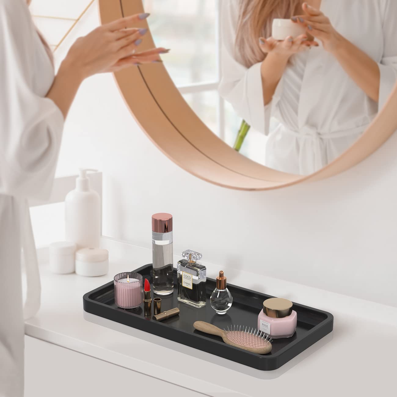Sustainable Bamboo Bathroom Vanity Tray: Sleek Countertop Organizer
