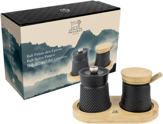 Peugeot Bali Pepper Mill & Salt Cellar Gift Set (3") | TRUE Shift Cast Iron & Wood