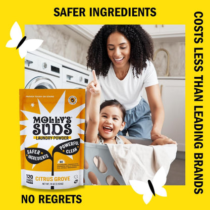 Molly’s Suds Original Laundry Detergent Powder, Chemical-Free Deep Clean for Sensitive Skin
