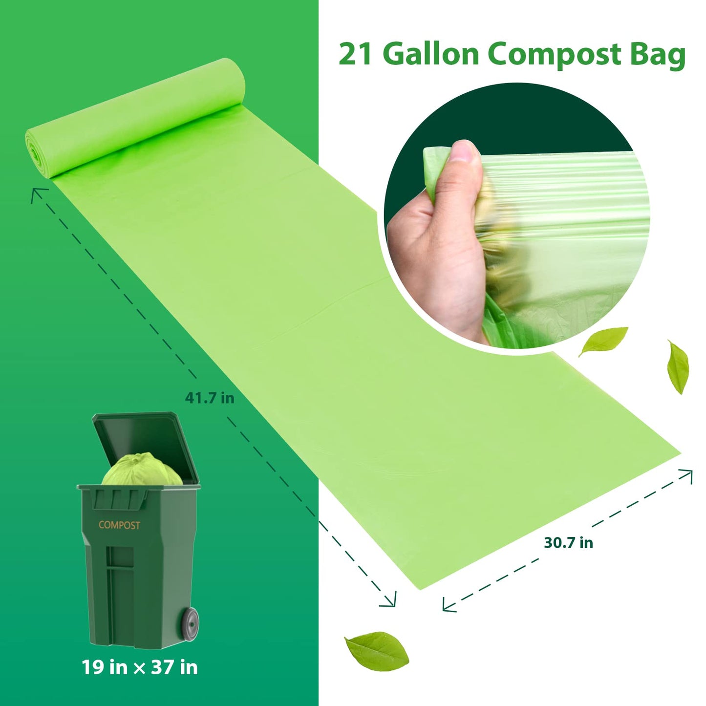 GreFusion 1.2 Gallon Compostable Bags - 125 Count (BPI Certified)