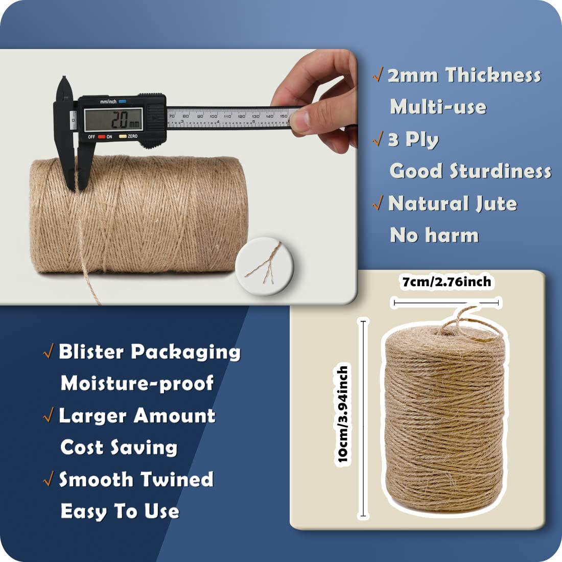 100% Natural Jute Twine: 1100 Feet of Biodegradable Cord for Zero-Waste Crafting and Gardening