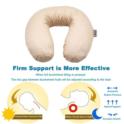 Edomi U-Shaped Adjustable Buckwheat Hull Neck & Shoulder Pillow