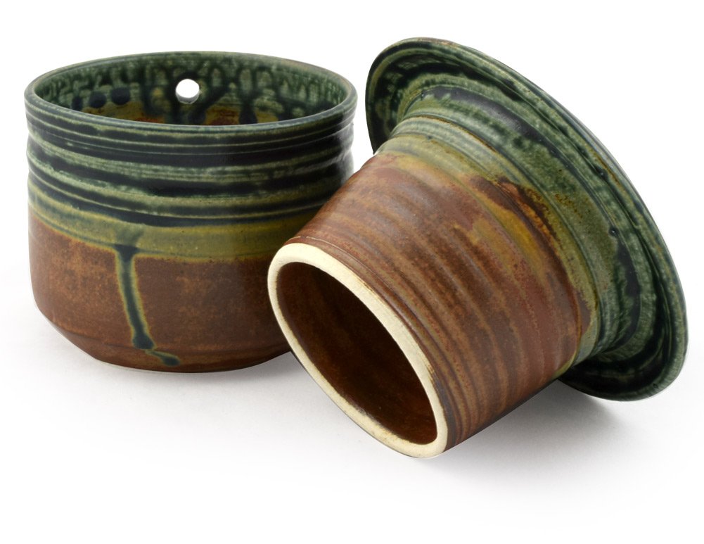 American Handmade Stoneware French Butter Keeper Crock (Sea Oats)