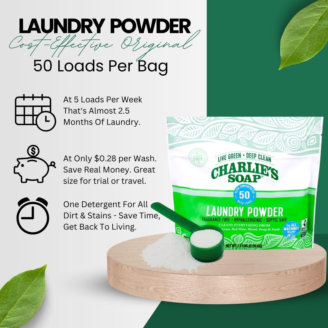 Charlie’s Soap Fragrance-Free Hypoallergenic Deep Cleaning Laundry Powder