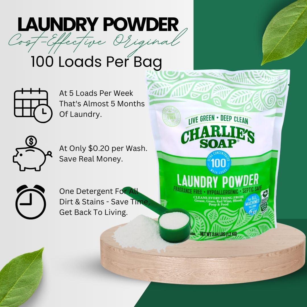 Charlie’s Soap Fragrance-Free Hypoallergenic Deep Cleaning Laundry Powder