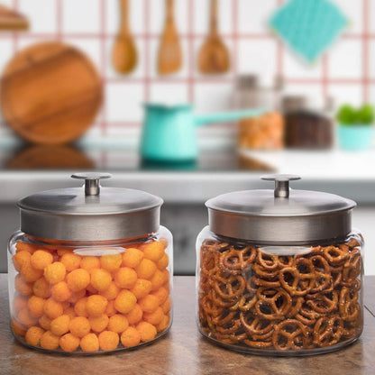 Anchor Hocking Montana Glass Jars with Fresh Sealed Lids, Brushed Metal, 64 oz (Set of 2)