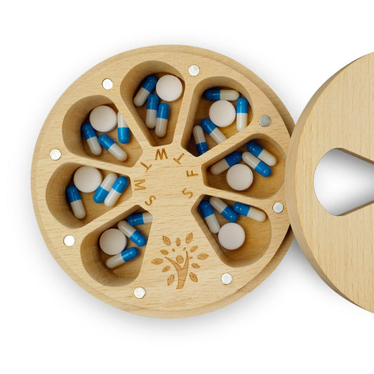 Beech Wood Weekly Pill Organizer | TRUE Shift Plastic‑Free Medicine Box