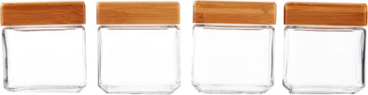 Anchor Hocking 1-Quart Stackable Jars with Bamboo Lids, Set of 4, Clear Glass -