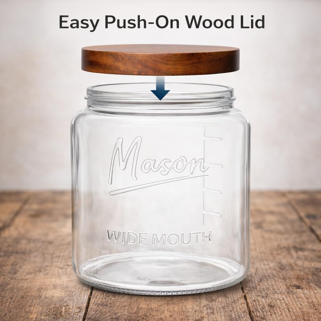 Kitchentoolz 1 Gallon Glass Mason Jar with Acacia Wood Lid